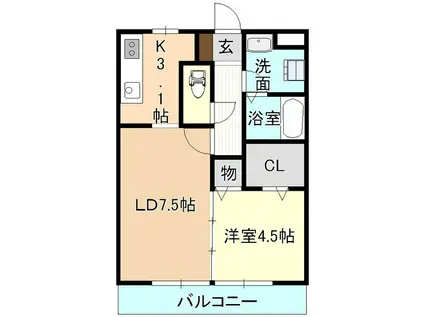 ピュアグレイン(1LDK/3階)の間取り写真