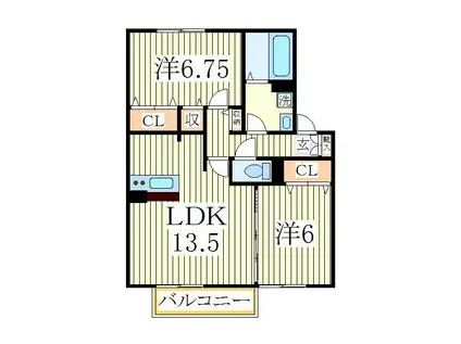 フローラルC棟(2LDK/2階)の間取り写真