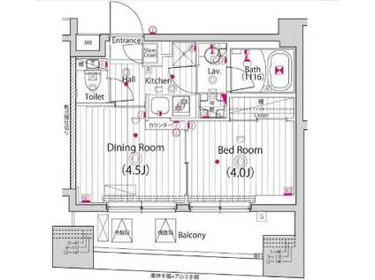 ガーラ・アヴェニュー浅草(1DK/9階)の間取り写真