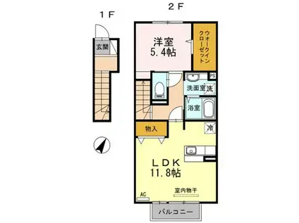 コータン(1LDK/2階)の間取り写真
