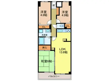 クローバーハイツ南花台(3LDK/5階)の間取り写真