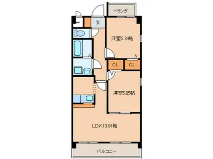パークアヴェニュークニワ(2LDK/6階)の間取り写真