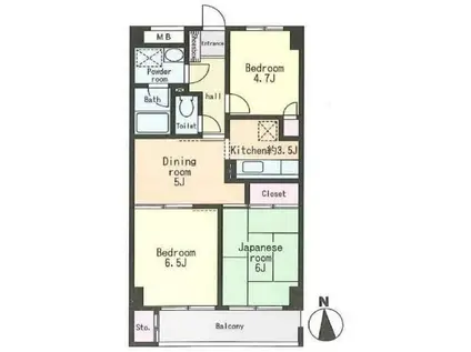 アーク新百合ヶ丘(3DK/1階)の間取り写真