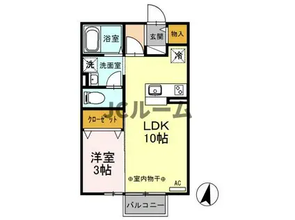 タウンコートながみね(1LDK/2階)の間取り写真