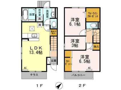 横内GARDEN D棟(3LDK/2階)の間取り写真