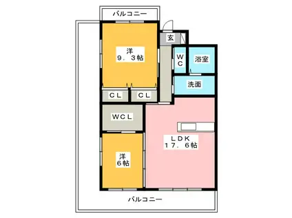 コーディアルコート 津(2LDK/3階)の間取り写真
