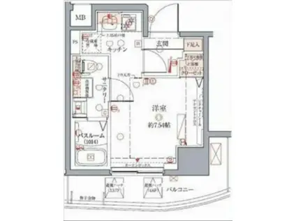 CREVISTA武蔵小山(ワンルーム/6階)の間取り写真