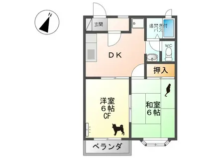 ローレルコート3号棟(2DK/2階)の間取り写真