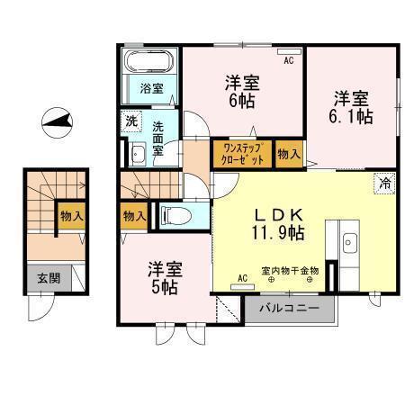 カーサ・フェリーチェ(3LDK/2階)の間取り写真