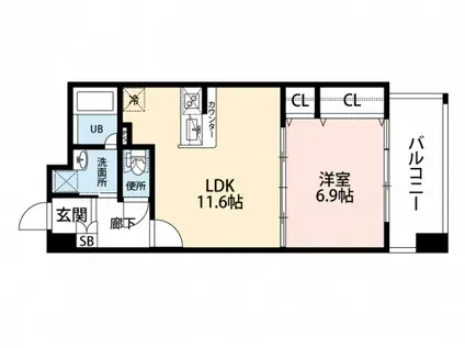 ベリーノ竹屋町(1LDK/10階)の間取り写真