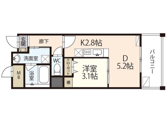 セントヒルズ皆実町(1DK/5階)の間取り写真