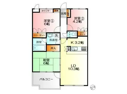藤和シティコープ相模が丘III(3LDK/3階)の間取り写真
