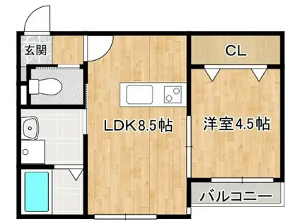 PARADISCO MORIYAMA(1LDK/2階)の間取り写真