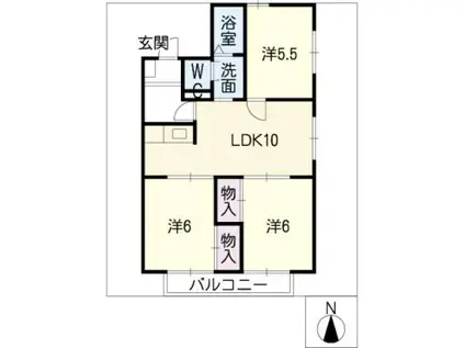 エスポアールMIDA B(3LDK/2階)の間取り写真