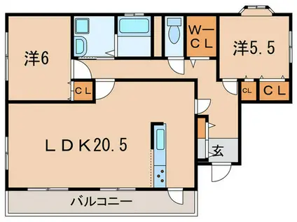 フェリッツ上甲子園(2LDK/3階)の間取り写真