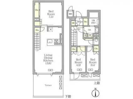 アジールコート都立大学(3LDK/2階)の間取り写真