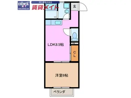 シュラインビレッジ(1DK/2階)の間取り写真