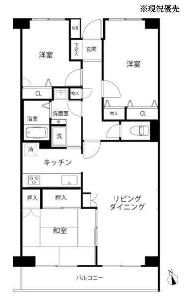 TS GARDEN横浜岸根公園(3LDK/2階)の間取り写真