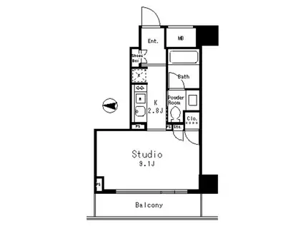 MFPRコート目黒南旧コスモグラシア目黒(ワンルーム/3階)の間取り写真