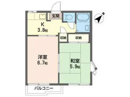 コスモコーポ(2K/2階)の間取り写真