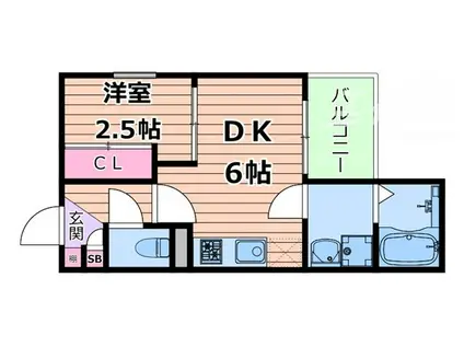 ADVANCE豊津(1DK/3階)の間取り写真