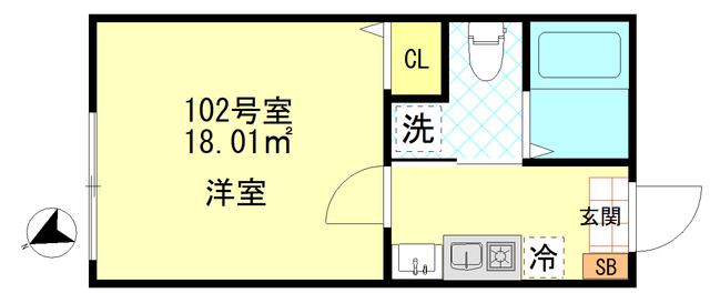 ボンボニエール一之江(1K/1階)の間取り写真