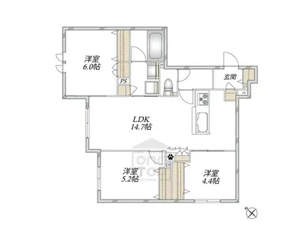 豊中市中桜塚3丁目ヘーベルメゾン(3LDK/1階)の間取り写真
