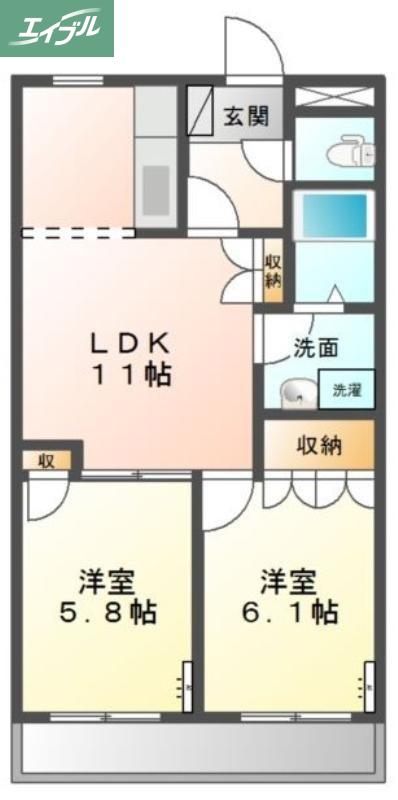 フェアリー芳明(2LDK/2階)の間取り写真