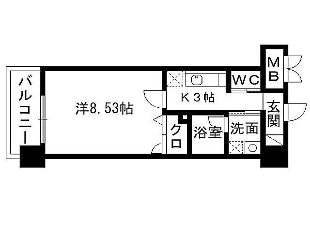 ラフィーネ到津学園通(1K/11階)の間取り写真
