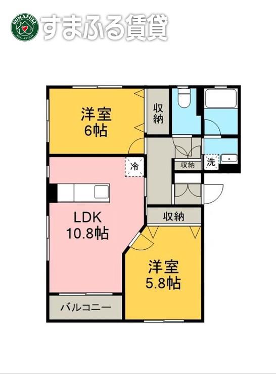 GOフロント(2LDK/2階)の間取り写真