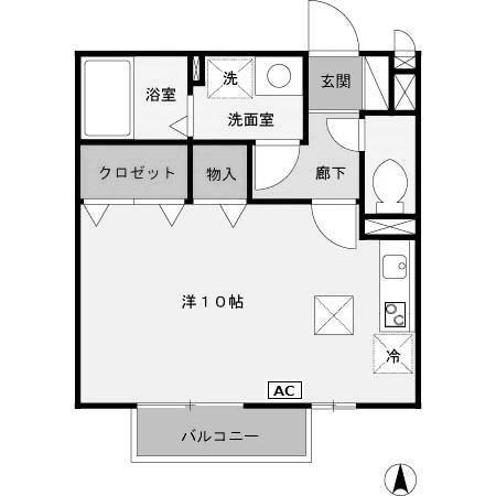 フローラ山ノ下(ワンルーム/1階)の間取り写真