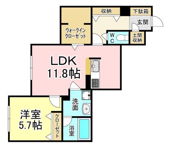 ロイヤルパーク本城(1LDK/1階)の間取り写真