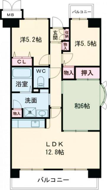 コンフォールアビタシオン(2LDK/6階)の間取り写真