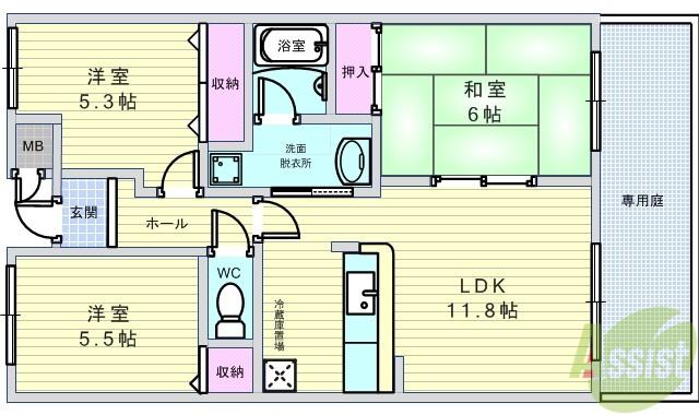 エスポワール豊中宮山(3LDK/2階)の間取り写真