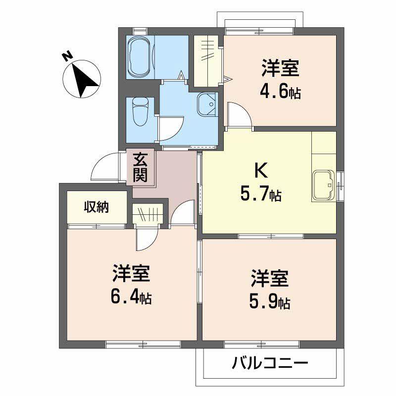ルミエール大宮II(3K/2階)の間取り写真