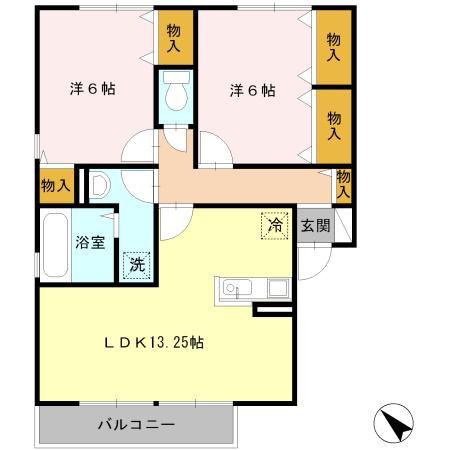 フィオーレA(2LDK/2階)の間取り写真