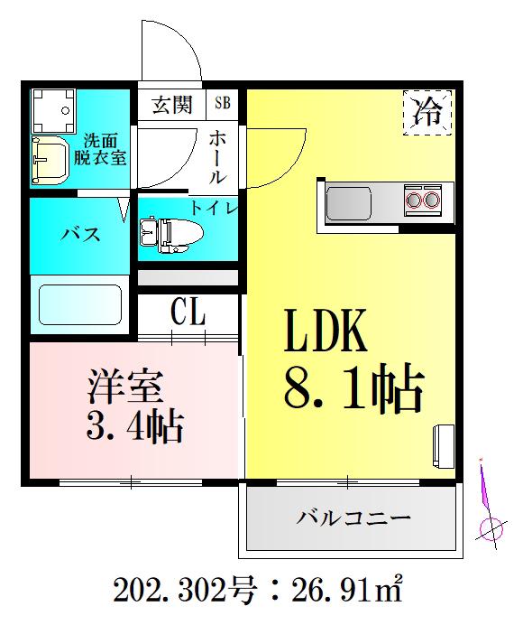 アプリーレ北仙台(1LDK/3階)の間取り写真