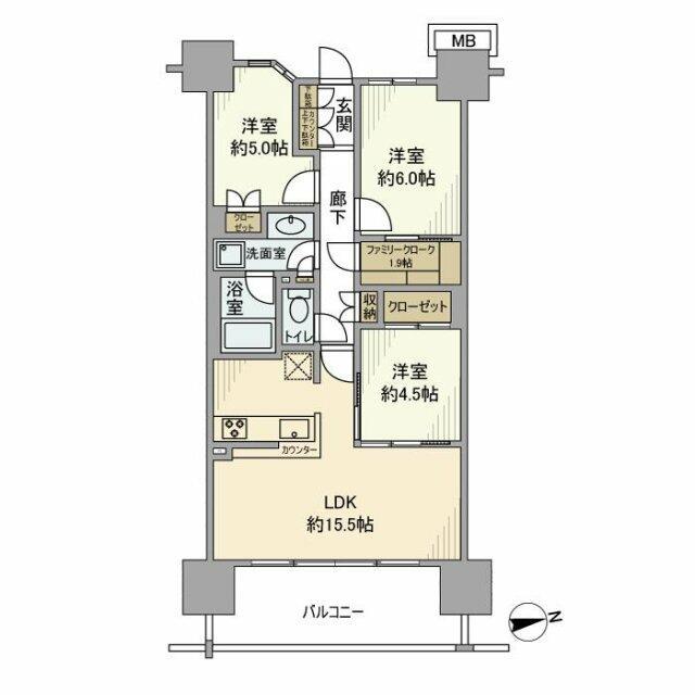 オーベルグランディオ千住大橋エアーズ(3LDK/7階)の間取り写真