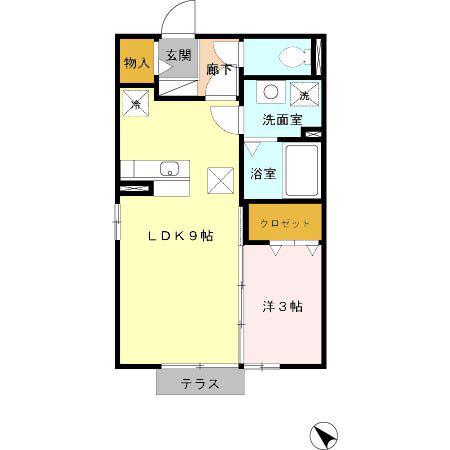 メルベーユKII(1LDK/1階)の間取り写真
