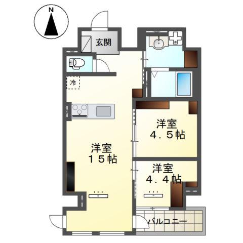 宇都宮市東宿郷 マンション工事(2LDK/9階)の間取り写真