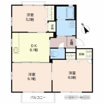 アリッサムKA棟(3DK/2階)の間取り写真