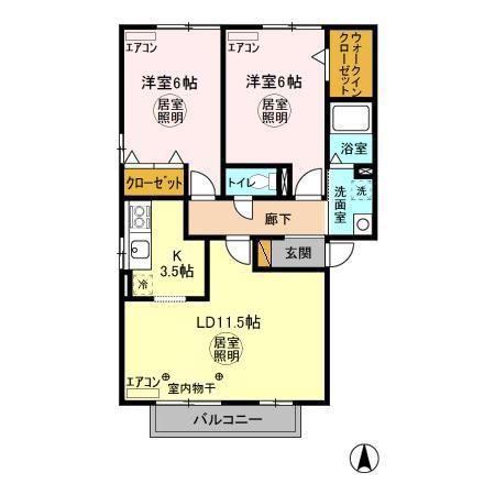 ROYALGARDENCASAHARA(2LDK/1階)の間取り写真