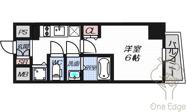エスリードレジデンス大阪福島フロント(1K/14階)の間取り写真