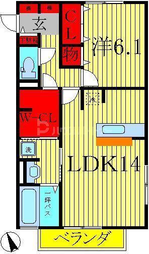 クレイドル(1LDK/3階)の間取り写真
