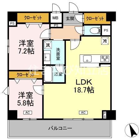ヴィラ トルチュ東刈谷(2LDK/4階)の間取り写真