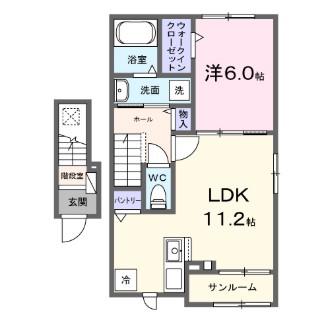 カーサ セレーナ F(1LDK/2階)の間取り写真