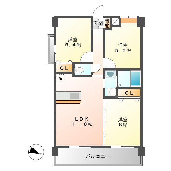 カサ・デル・レストI(3LDK/6階)の間取り写真