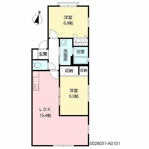 グリーンビレッジ湯川II(2LDK/1階)の間取り写真