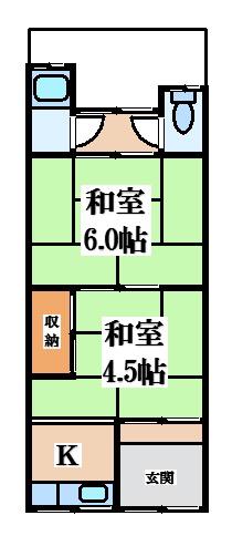 深野文化(2DK/1階)の間取り写真