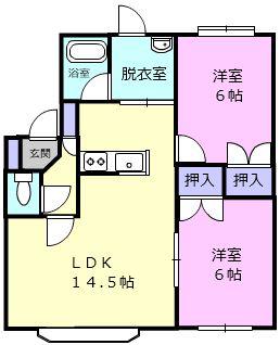 ニューハイツ明野(2LDK/2階)の間取り写真